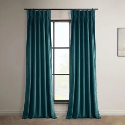 Deep Sea Teal French Pleat Heritage Plush Velvet Curtain