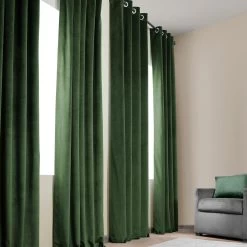Eden Green Grommet Heritage Plush Velvet Curtain -Chic Curtains Shop VPYC 181427 GR front view 1