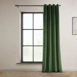 Eden Green Grommet Heritage Plush Velvet Curtain -Chic Curtains Shop VPYC 181427 GR front view r