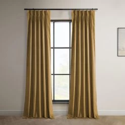 Retro Gold French Pleat Heritage Plush Velvet Curtain