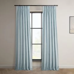 Aquarius Blue French Pleat Heritage Plush Velvet Curtain