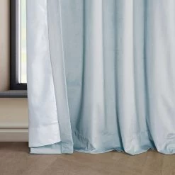 Aquarius Blue French Pleat Heritage Plush Velvet Curtain -Chic Curtains Shop VPYC 198594 FPD lining view dc153e7e dd12 4e98 bba2 9edb866f9109