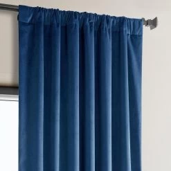 Pisces Blue Heritage Plush Velvet Curtain -Chic Curtains Shop VPYC 198604 pole pocket header