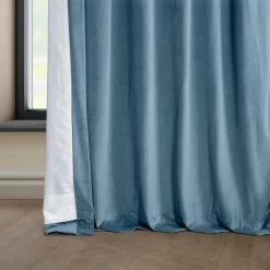 Light Blue Heritage Plush Velvet Curtain 12 Light Blue Heritage Plush Velvet Curtain -Chic Curtains Shop VPYC 225376 lining view