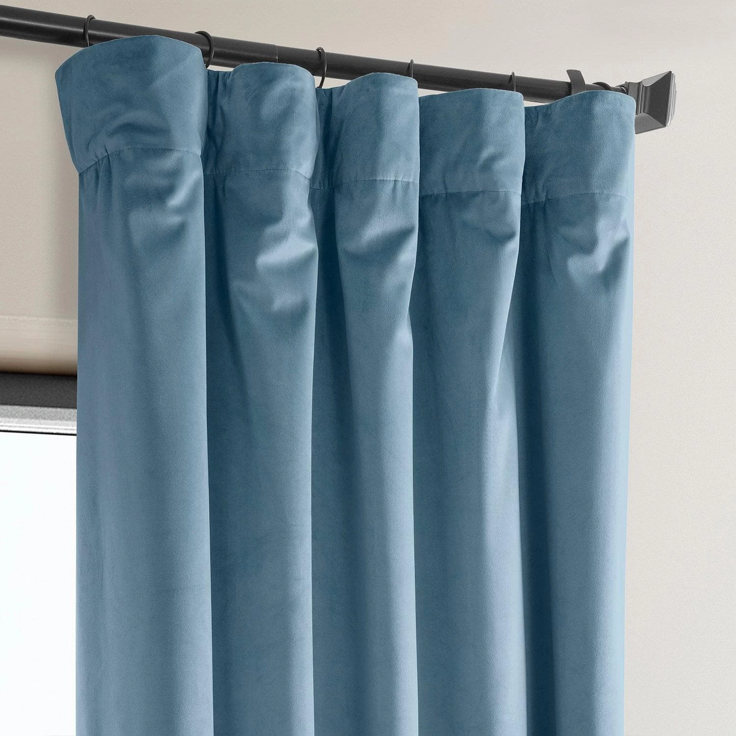 Light Blue Heritage Plush Velvet Curtain 4 Light Blue Heritage Plush Velvet Curtain - Image 2