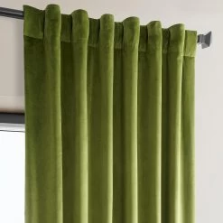 Dark Yellow Green Heritage Plush Velvet Curtain -Chic Curtains Shop VPYC 225629 back tab header