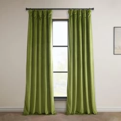 Dark Yellow Green Heritage Plush Velvet Curtain