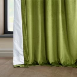 Dark Yellow Green Heritage Plush Velvet Curtain -Chic Curtains Shop VPYC 225629 lining view