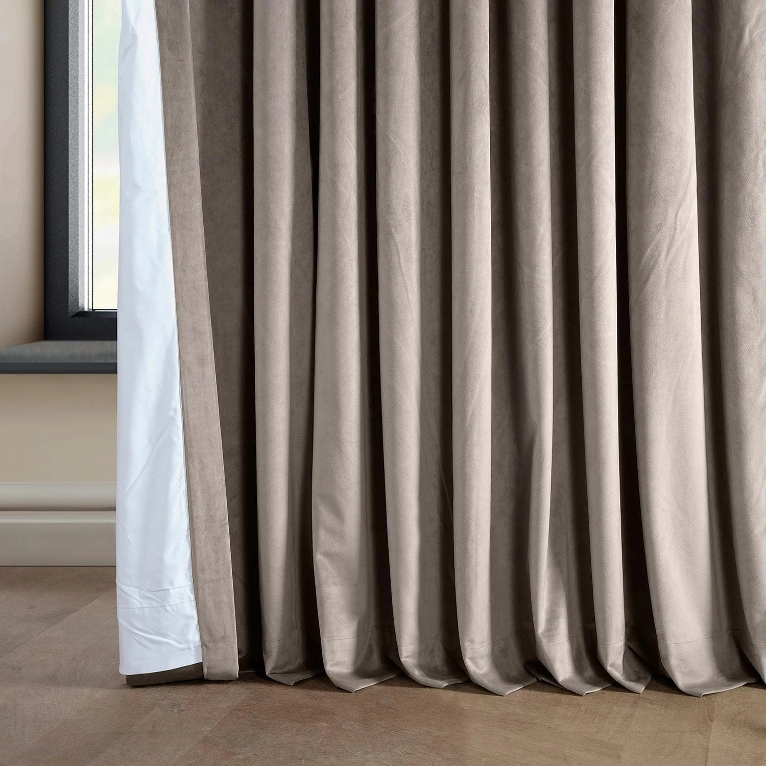 Library Taupe Extra Wide Signature Plush Velvet Hotel Blackout Curtain 7 Library Taupe Extra Wide Signature Plush Velvet Hotel Blackout Curtain - Image 5