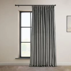 Nightlife Grey Extra Wide Signature Plush Velvet Hotel Blackout Curtain