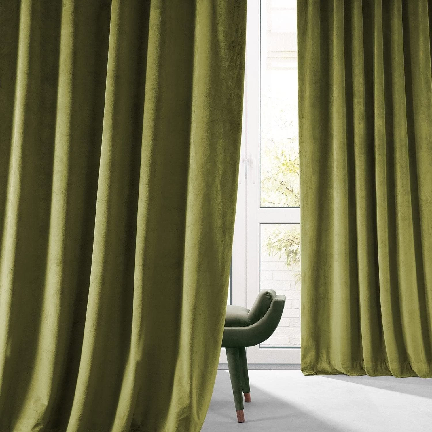 Jalapeno Green Signature Plush Velvet Hotel Blackout Curtain 4 Jalapeno Green Signature Plush Velvet Hotel Blackout Curtain - Image 2